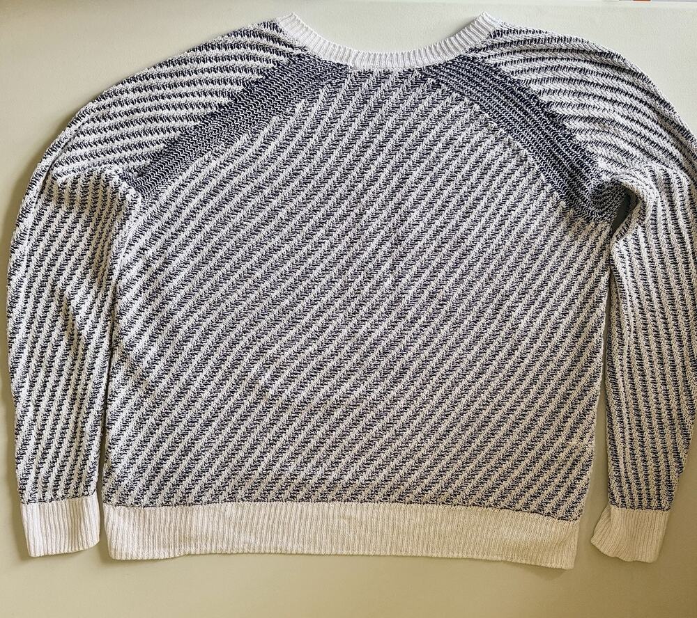Eileen Fisher Small S Black White Linen Silk Cotton Knit Sweater Coastal
